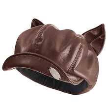 Load image into Gallery viewer, New Cat Ear Newsboy Hat Solid Color Casual Beret Hat PU Leather Personalized Peaked Cap Ladies Women Girls