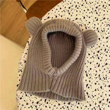 Load image into Gallery viewer, Cute Bear Ear Outdoor Knitted Hat Hooded Windproof Hat Scarf Set Thickened Winter Balaclava Face And Ear Protection