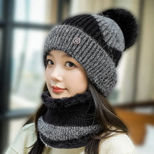Load image into Gallery viewer, Casual Windproof Knitted Woolen Cap Thickened Neck Warmer Beanies Hat Cold-proof Keep Warm Pompoms Hat for Women