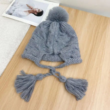 Load image into Gallery viewer, Fashion Tassels Knitted Hat Warm Solid Color Beanie Hat Cold Proof Windproof Earflap Cap Winter