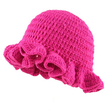 Load image into Gallery viewer, Solid Color Hand Knitted Knit Hat in Bohemian Style with Hollowed Out and Ruffled Design Bucket Shaped Hat Fisherman's Hat