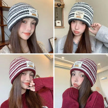Load image into Gallery viewer, Fashion Warm Winter Hat Ear Protection Striped Knitted Cap Korean Style Elastic Beanie Hats Women