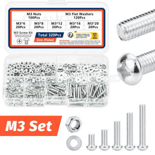 Load image into Gallery viewer, M2 M3 M4 Screws Bolts and Nuts Assortment Kit, Metric Machine Screws & Flat Washers, Phillips Pan Head Sets for 3D Printer DIY