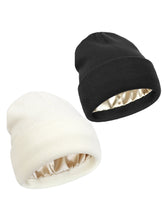 Load image into Gallery viewer, 2Pcs Unisex Satin Lined Beanies Hat for Women&Men Winter 2Layer Ear Protect Warm Hiking Cycling Ski Cap Slouchy Cuffed Balaclava