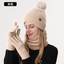 Load image into Gallery viewer, Men's / Women's Outdoor Warm Fleece-lined Knitted Hats Winter Cold-proof Double-layer Stocking Cap One/three-piece Set Skullies