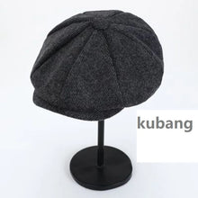 Load image into Gallery viewer, Men Women Wool Newsboy Caps Herringbone Flat Caps Coffee British Gatsby Caps Autumn Winter Warm Woolen Hats Gorras