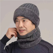 Load image into Gallery viewer, 2pcs/Set Winter Warm Knit Beanie Hat Neck Warmer Scarf,Thermal Lined Skull Cap for Men Outdoor Fall Outfit,suitable for Skiing