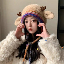 Load image into Gallery viewer, New Fur Deer Storage Hat Ear Protection Windproof Knitted Deer Antler Hat Elastic Warm Winter Cap Winter