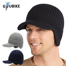 Load image into Gallery viewer, GTUBIKE New Winter Men Hat Outdoor Ear Protection Warm Thick Bicycle Knitted Cap Scarf Windproof Visors Baseball Cap Male