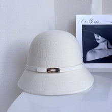 Load image into Gallery viewer, Simple wool fisherman hat female autumn and winter warm woolen woolen hat belt metal square buckle basin hat