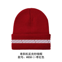 Load image into Gallery viewer, High Visibility Safety Beanie Reflective Knit Ribbed Hats Warm Winter Bonnets for Night Running Hiking Cycling