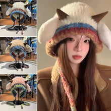 Load image into Gallery viewer, Cute Thick Plush Knitted Hat Girls Winter Warm Ear Protection Beanies Hat Women Comfortable Horn Pullover Hats