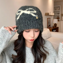 Load image into Gallery viewer, Fashion Keep Warm Bow Knitted Hat Windproof Cold Proof Ear Protection Cap Thickened Pullover Hat Autumn Winter