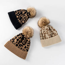 Load image into Gallery viewer, Leopard print curled edge wool ball knitted hat for women's outdoor warmth, thickened autumn and winter men's woolen hat