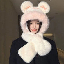 Load image into Gallery viewer, Fashion Winter Balaclava Hat Windproof Thickened Beanies Cap Bowknot Keep Warm Integrated Scarf Hat Set Outdoor