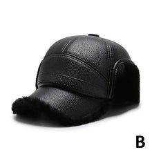 Load image into Gallery viewer, Winter Baseball Cap Men PU Leather Bomber Caps Middle Elderly Dad Hat With Earflaps Thicker Warm Windproof Tongue Hat Keep Warm