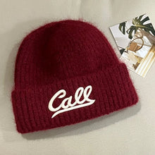 Load image into Gallery viewer, Warm Knitted Hat Letter Embroidered Solid Color Woolen Hats Large Head Circumference Double Folded Edges Knit Hats Autumn Winter