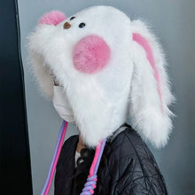 Load image into Gallery viewer, Fashion Winter Balaclava Hat Windproof Thickened Ear Protection Hat Blush Rabbit Ear Keep Warm Fluffy Pullover Hat Outdoor