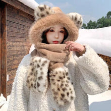 Load image into Gallery viewer, Fashion Thickened Hat Scarf One-Piece Fleece Lined Cycling Skiing Hat Cute Ear Ear Protection Hat Women
