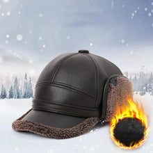 Load image into Gallery viewer, Winter Baseball Cap Men PU Leather Bomber Caps Middle Elderly Dad Hat With Earflaps Thicker Warm Windproof Tongue Hat Keep Warm