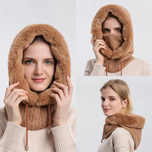 Load image into Gallery viewer, Winter Hat For Women Hooded Face Mask Fluff Keep Warm Thicken Style Neck Scarf Hooded Cap Beanie Knitted Cashmere Neck Warmer
