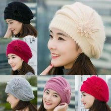 Load image into Gallery viewer, Keep Warm Knitted Wool Winter Flower Hat Warm Soft Mom Hat Pure Color Female Berets Autumn Winter