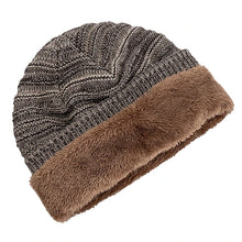 Load image into Gallery viewer, New Style Unisex Slouchy Winter Hats Men Women Striped Mix Warm Beanie Cap NIU Label Decor Plush Fur Lined Winter Knitted Hat