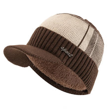 Load image into Gallery viewer, Unisex Warm Winter Hat With Brim Plush Fur Lined Knit Cap Sports Label Thicken Winter Hats For Men