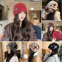 Load image into Gallery viewer, Fashion Star Pattern Knitted Woolen Hat Thickened Cold-proof Cover Head Cap Windproof Keep Warm Drawstring Beanie Cap Women