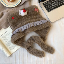 Load image into Gallery viewer, Versatile Warm Thick Knitted Hat Cherry Bow Windproof Ear Protection Cap Coldproof Cake Bear Beanies Hat Winter Outdoor