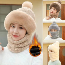 Load image into Gallery viewer, 2pcs Womens Winter Warm Elastic Ear Protection Knitt Scarf Mask Hat Fleece Lined Beanie Hat One-Piece Hat for Outdoor,daily Wear