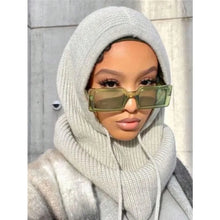 Load image into Gallery viewer, 1pc Winter Warm Knitted Balaclava Cap,Outdoor ProofHood Scarf Neck Elastic Drawstring Soft Thick Beanie Hat for Skiing in Winter