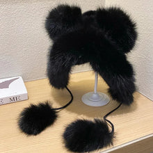 Load image into Gallery viewer, Women Winter Warm Kawaii Fox Fur Imitation Mink Plush Hat Thickened Cute Bear Ear Japanese Bomber Hat Ear Protection Cosplay Cap