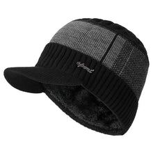 Load image into Gallery viewer, Unisex Warm Winter Hat With Brim Plush Fur Lined Knit Cap Sports Label Thicken Winter Hats For Men