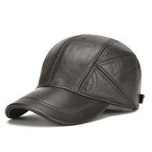 Load image into Gallery viewer, New Style Casual Real Leather Earflap Cap Men Real Cowhide Leather Caps Male Fall Winter Genuine Real Cow Leather Baseball Hats