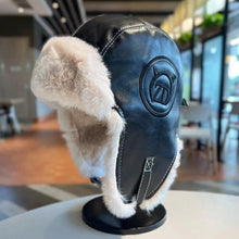 Load image into Gallery viewer, Fashion PU Ear Protection Hat Furry Fleece Lined Leather Rocket Cap Windproof Warm Cycling Hat Winter Season Outdoor Wear