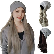 Load image into Gallery viewer, Autumn Winter Beanie Hat with Attached Shoulder Long Wavy Curly Hair Wig for Women Warm Knitted Hat with Fashionable Wig