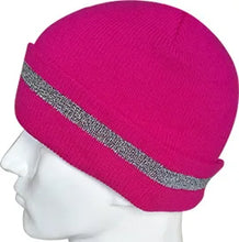 Load image into Gallery viewer, High Visibility Safety Beanie Reflective Knit Ribbed Hats Warm Winter Bonnets for Night Running Hiking Cycling