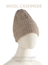 Load image into Gallery viewer, s Women 35% Cashmere Knit Ribbed Beanie Caps Solid Color Winter Autumn Warm Hat Men Wool Blends Unisex Natural Guaranteed