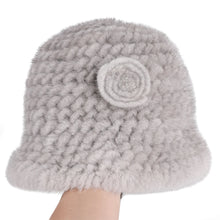 Load image into Gallery viewer, Women's Winter Gneuine Mink Fur Textile Knitted Bucket Hat Real Fur Fluffy Fishman Cap Cold Weather Warm Hats For Lady Luxury