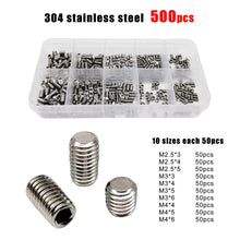 Load image into Gallery viewer, 500/1500 M2 M2.5 M3 M4 M5 M6 M8 DIN913 304 Stainless Steel Black Hex Hexagon Socket Allen Flat Point Grub Bolt Set Screw Kit Box