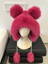 Load image into Gallery viewer, Women Winter Warm Kawaii Fox Fur Imitation Mink Plush Hat Thickened Cute Bear Ear Japanese Bomber Hat Ear Protection Cosplay Cap