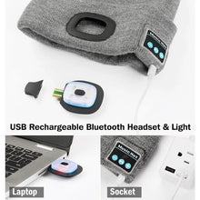 Load image into Gallery viewer, Warm LED Beanie Hat Bluetooth 5.4 Wireless Stereo Headset USB Rechargeable Adjustment 3 Gear Dimming LED Light Warm Music Hat