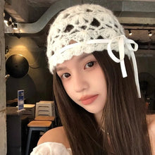 Load image into Gallery viewer, Fashion with Knot Knitted Hat Hollow Design Korean Style Beanie Cap Crochet Hat Autumn