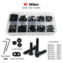Load image into Gallery viewer, M1.6 M2 M2.5 M3 M4 M5 M6 M8 Black Grade 10.9 Steel Hex Hexagon Socket Allen Button Round Head Screw Bolt Nut Assortment Kit Box