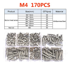 Load image into Gallery viewer, 120-434Pcs 304 Stainless Steel Hex Button Socket Head Cap Screw Hexagon Thread Machine Metric Nut Bolt Assortment Kit Set M2~M6