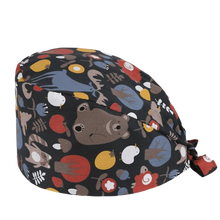 Load image into Gallery viewer, Unisex Cartoon Printing Scrub Cap Adjustable Buckle Print Design Nursing Cap Pure Breathable Soft Lab Scrub Hat Operating Room