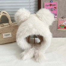 Load image into Gallery viewer, Winter Warm Hat Cute Lacing Bear Ears Hat Ear Protection Velvet Rabbit Ear Woolen Bucket Hat Women