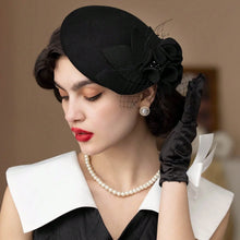 Load image into Gallery viewer, Party Fedora Hat Fashion Luxury Beanies Elegant British 100% Wool Felt Hat Photography Flower Beret with Veil for Ladies Wear