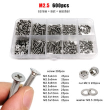 Load image into Gallery viewer, M1.6 M2 M2.5 M3 M4 M5 M6 M8 GB819 304 A2 Stainless Steel Cross Phillips Flat Countersunk Head Screw Bolt Nut Washer Set Kit Box